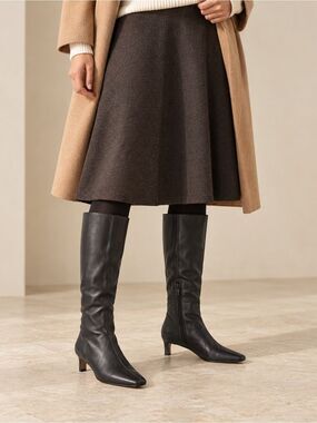 NWOB Madewell Dimes Kitten-Heel Knee Boots Black Leather 7 NR831 #0058